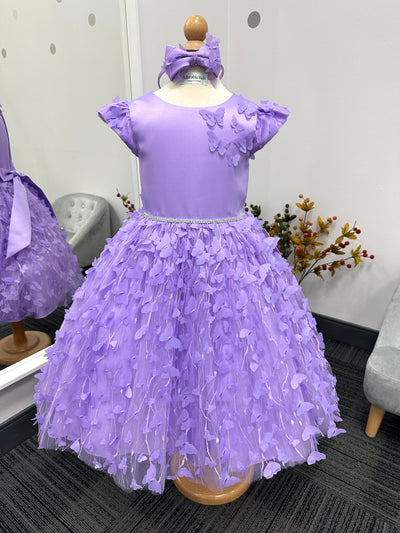 Helen Butterfly Girls Dress: Purple